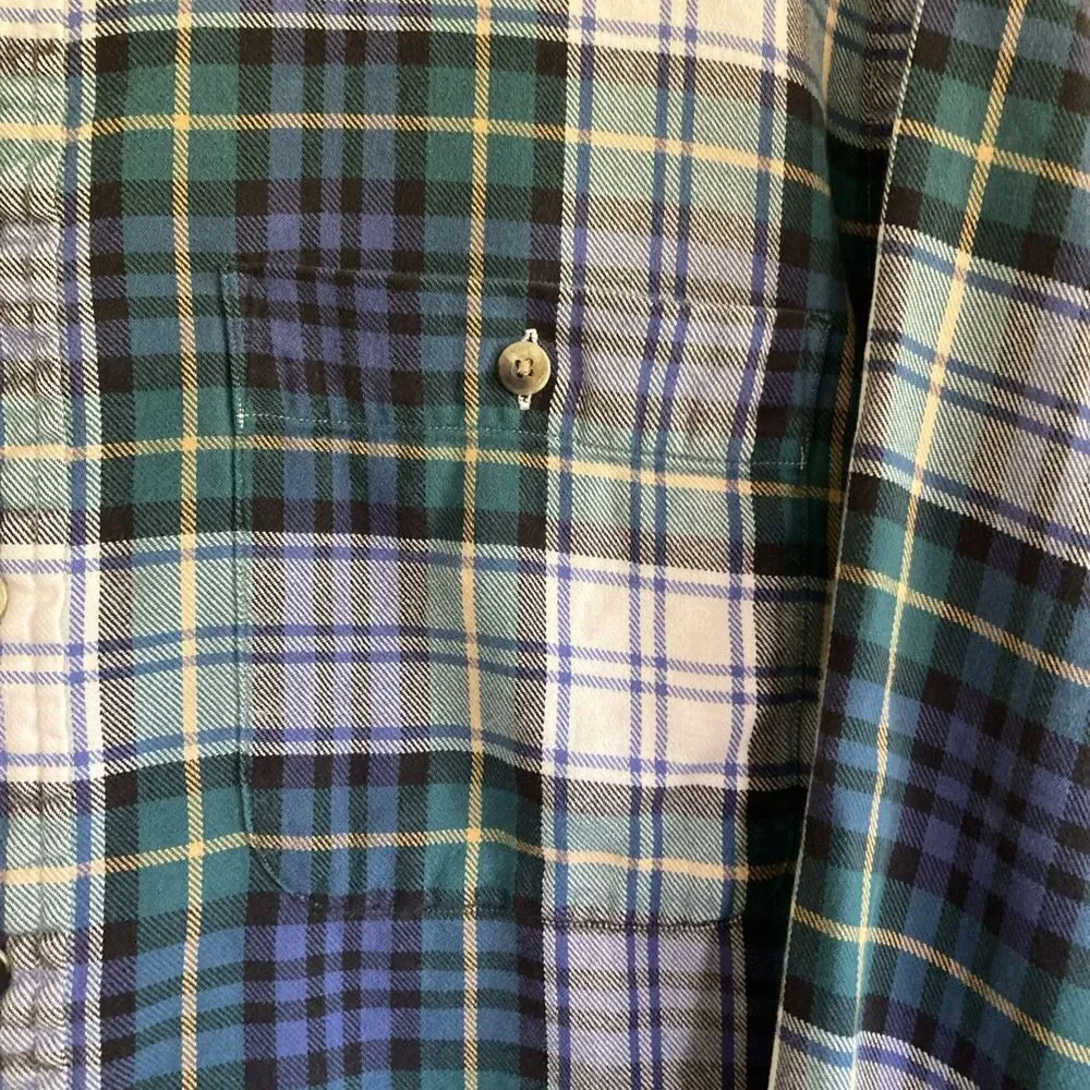 Vintage Lands End Mens L 16-16.5  Regular Cotton Blue Plaid Button Down Shirt